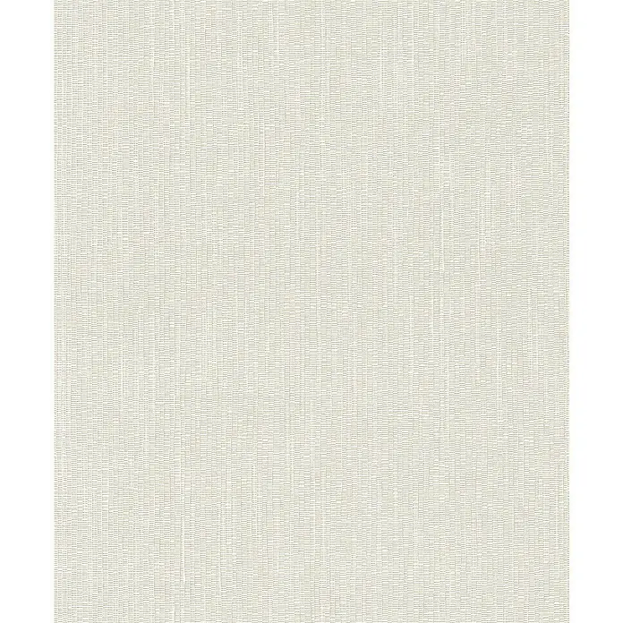 Rasch Vliestapete Längsstreifen - Weiß, Uni, 10,05 x 0,53 m - Nahaufnahme einer strukturierten, cremefarbenen Stofftapete, die eine textile Oberfläche für Wände bietet.