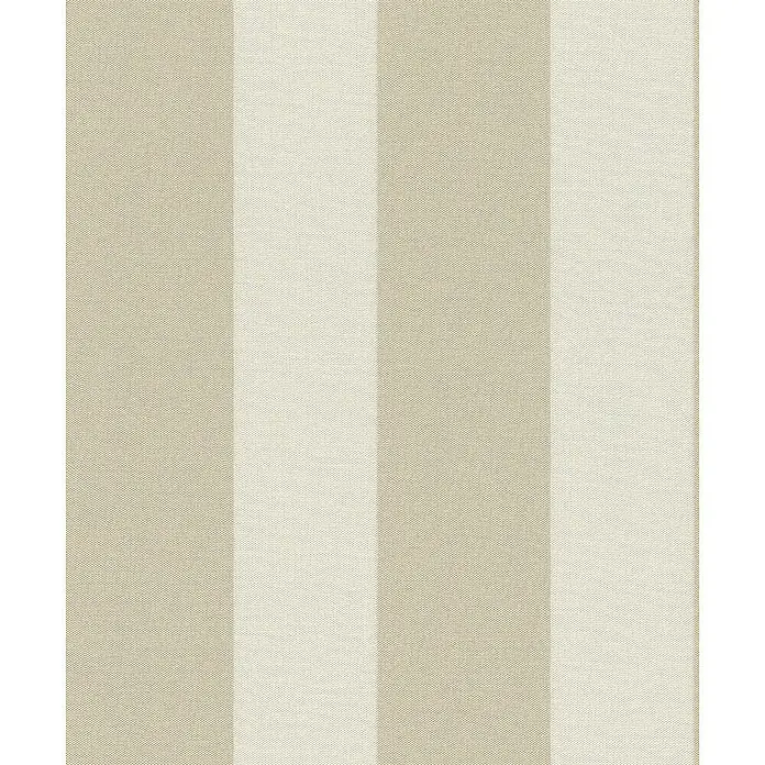 Rasch Tapetenwechsel Vliestapete Streifen - Beige, Streifen, 10,05 x 0,53 m - Gestreifter Stoff in Beige und Weiß. Das dezente Streifenmuster verleiht dem Stoff eine elegante und zeitlose Optik, ideal für viele Anwendungen.