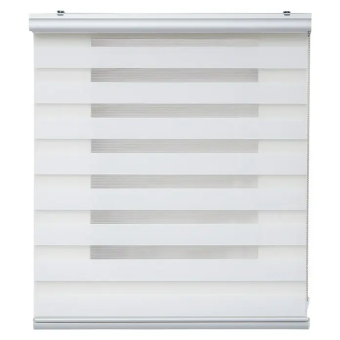 Estor noche y día Platinum Duolux - An x Al: 100 x 250 cm, Blanco - Un primer plano de un estor enrollable doble blanco, destacando el diseño elegante y la funcionalidad para un control óptimo de la luz.