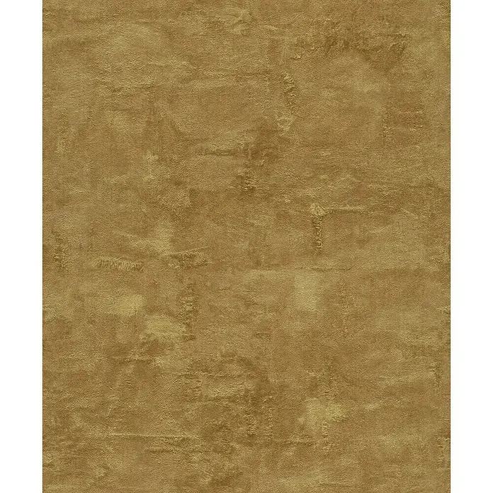 Rasch Factory V Vliestapete Uni-Struktur - Gold, Wellen, 10,05 x 0,53 m - Detailansicht einer goldfarbenen Textiltapete mit unregelmäßiger, rauer Oberflächenstruktur, ideal für elegante Wandgestaltungen.