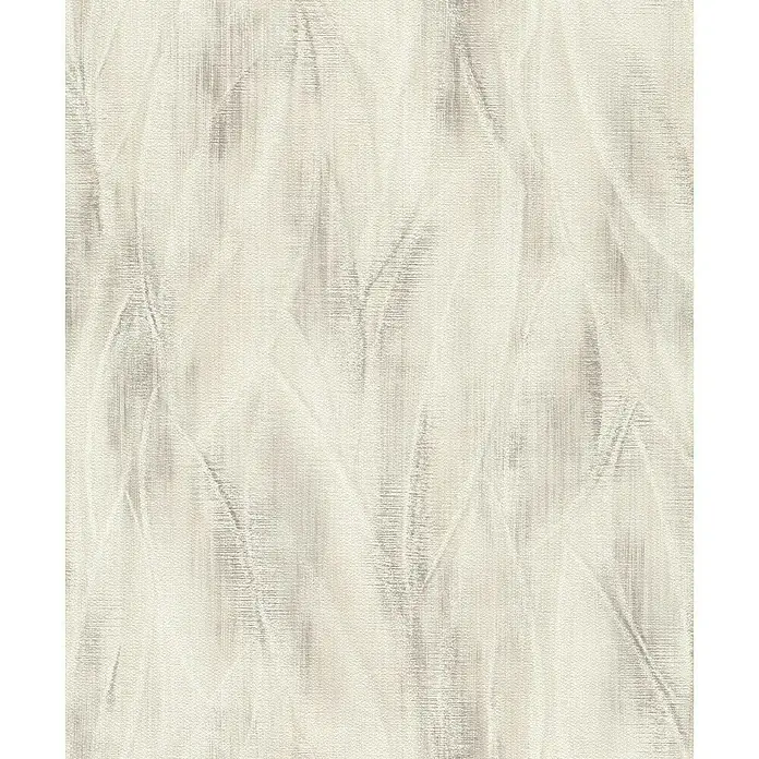Rasch Country Charme Vliestapete Blätter Pastell - Hellgrau, Floral, 10,05 x 0,53 m - Nahaufnahme eines strukturierten, cremefarbenen Stoffes mit subtilen, hellgrauen Mustern und Textur.