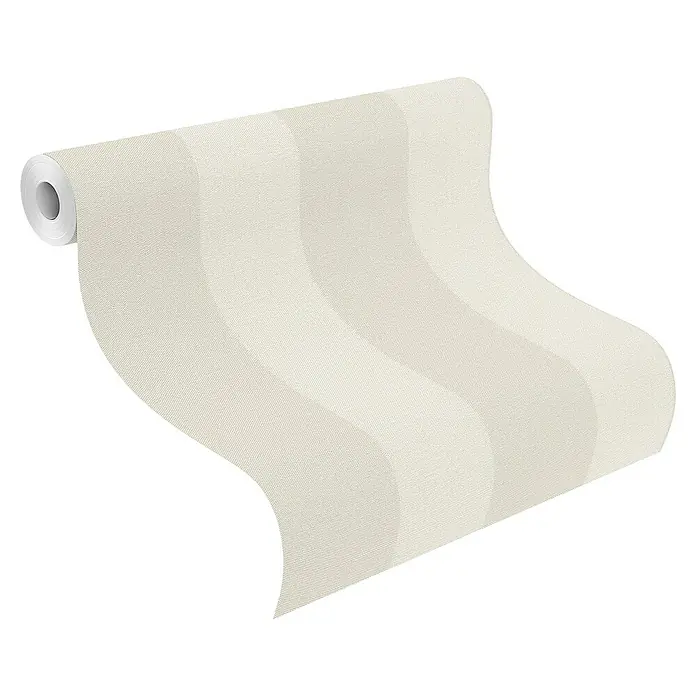 Rasch Tapetenwechsel Vliestapete Streifen - Creme, Streifen, 10,05 x 0,53 m - Eine Rolle cremefarbener Tapete mit vertikalen Streifen in verschiedenen Weißtönen, die eine elegante und dezente Wandgestaltung ermöglicht.