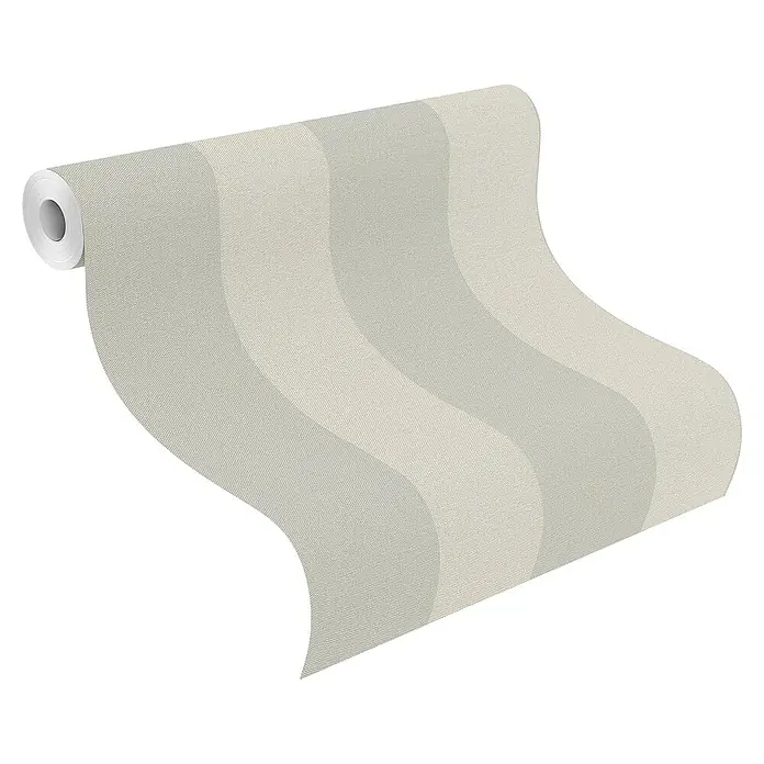 Rasch Tapetenwechsel Vliestapete Streifen - Grau, Streifen, 10,05 x 0,53 m - Eine Rolle gestreifte Tapete mit sanften Grau- und Beigetönen, perfekt für eine moderne Wandgestaltung.