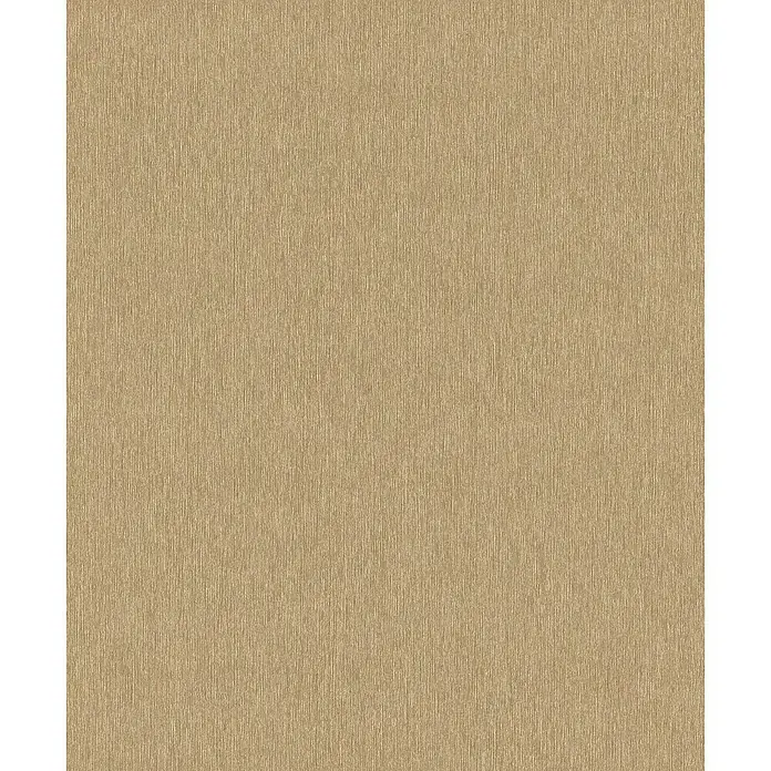 Rasch Sky Lounge Vliestapete Metallic-Uni - Gold, Uni, 10,05 x 0,53 m - Nahaufnahme einer beigen Vinyltapete mit vertikalen Streifen und feiner Textur für stilvolle Wandgestaltung.