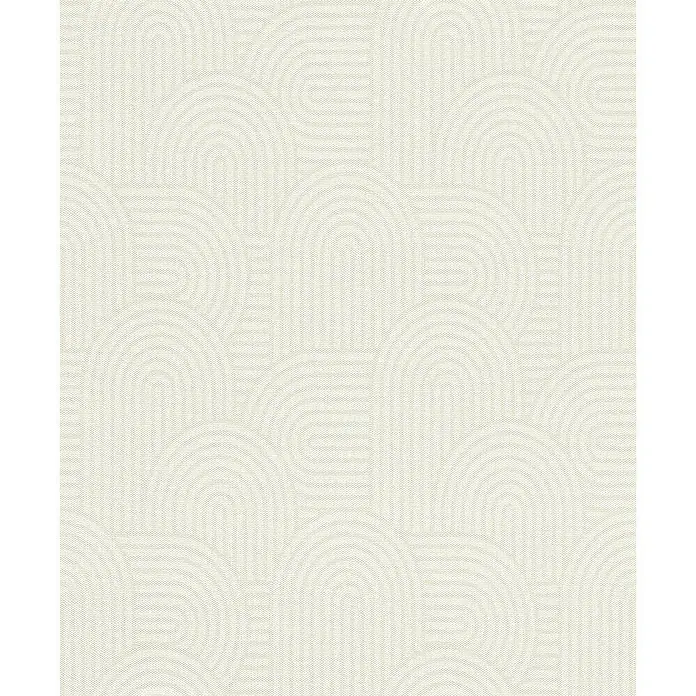 Rasch Color your life Vliestapete Retro - Hellbeige, Grafisch, 10,05 x 0,53 m - Ästhetisch ansprechendes Tapetenmuster mit sich wiederholenden, stilisierten Bögen in sanften Weißtönen für eine elegante Wandgestaltung.