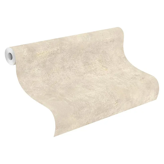 Rasch Vliestapete Beton - Braun, Betonoptik, 10,05 x 0,53 m - Ein stilvolles Rollbild von steinmusteriger Vinyltapete in Beige, das jedem Raum eine moderne und natürliche Atmosphäre verleiht.