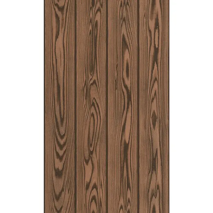 Rasch Factory V Vliestapete Holz - Dunkelbraun, Holzoptik, 10,05 x 0,53 m - Nahaufnahme von Paneelen mit Holzmaserung in verschiedenen Brauntönen, die eine rustikale und natürliche Textur erzeugen.