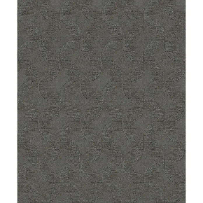 Rasch Sky Lounge Vliestapete Graphik - Graubraun dunkel, Grafisch, 10,05 x 0,53 m - Dunkelgraue Tapete mit einem wellenförmigen, sich wiederholenden Muster, das eine subtile und moderne Textur für die Raumgestaltung bietet.