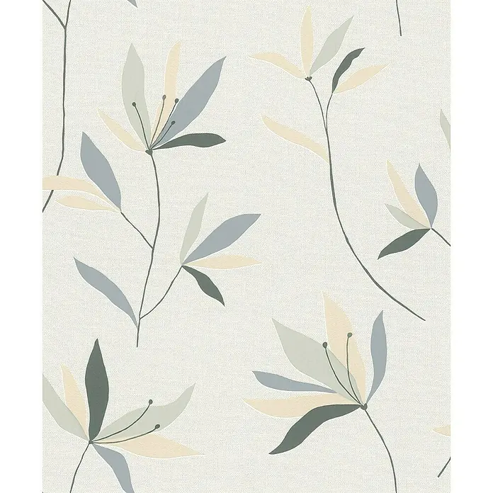 Rasch Color your life Vliestapete Blumen - Cremeweiß, Floral, 10,05 x 0,53 m - Eine Nahaufnahme einer Tapete mit einem dezenten Blumenmuster in neutralen Farben, die eine elegante und beruhigende Atmosphäre schafft.