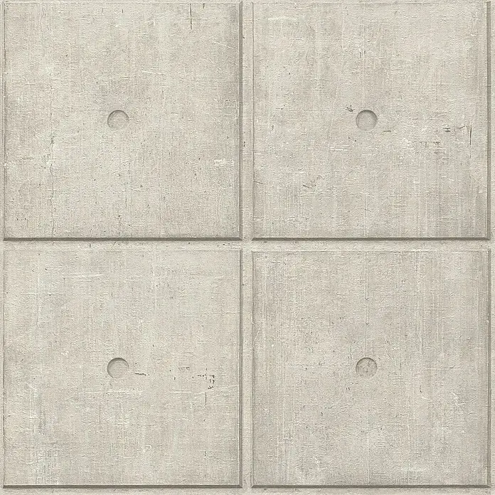 Rasch Factory V Vliestapete Zementfliese - Greige, Steinoptik, 10,05 x 0,53 m - Strukturierte Betonplatten mit subtilen Details, die eine robuste und moderne Ästhetik für Innenräume schaffen.\n