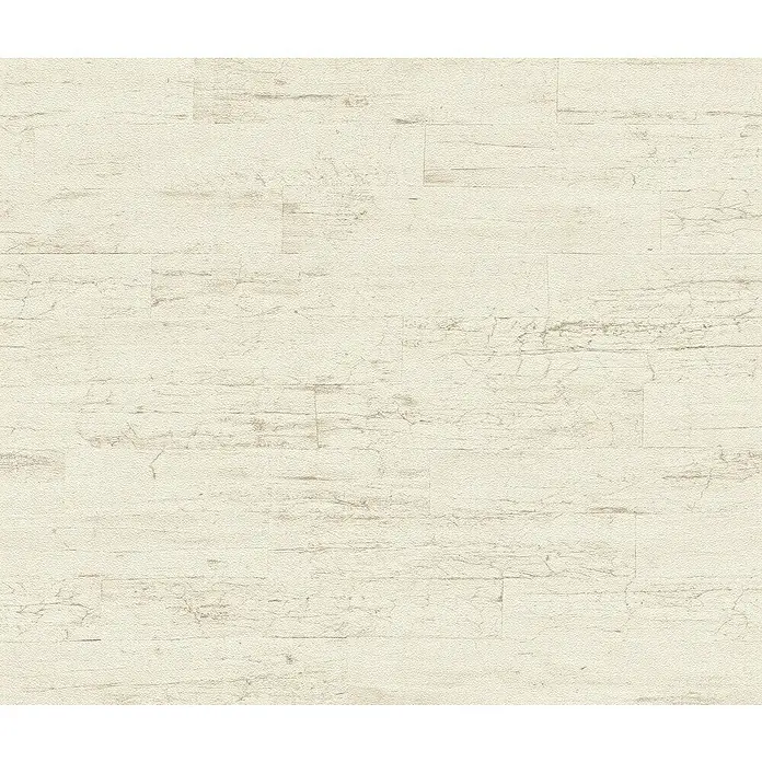 Rasch Curiosity Vliestapete Holzoptik - Offwhite, Holzoptik, 10,05 x 0,53 m - Nahaufnahme eines hellen, strukturierten Vinylbodens in Holzoptik. Der Bodenbelag vermittelt ein natürliches und rustikales Ambiente.