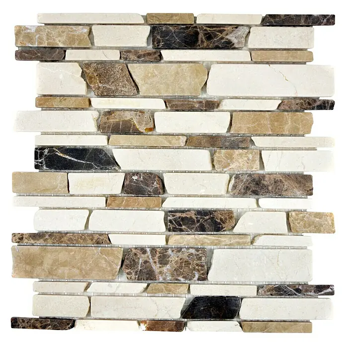 Mosaikfliese Brick Mix MOS BRICK 29527,5 x 30 cm, Beige/Braun, Matt - Mosaikfliese aus verschiedenen Natursteinen in Beige-, Braun- und Cremetönen. Eine elegante Wandverkleidung für Bad oder Küche.