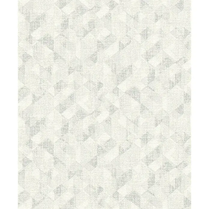 Rasch Welcome home Vliestapete Grafisch - Hellgrau, Grafisch, 10,05 x 0,53 m - Abstraktes geometrisches Tapetenmuster in Weiß- und Grautönen für eine stilvolle Wandgestaltung mit subtiler Textur und modernem Flair.