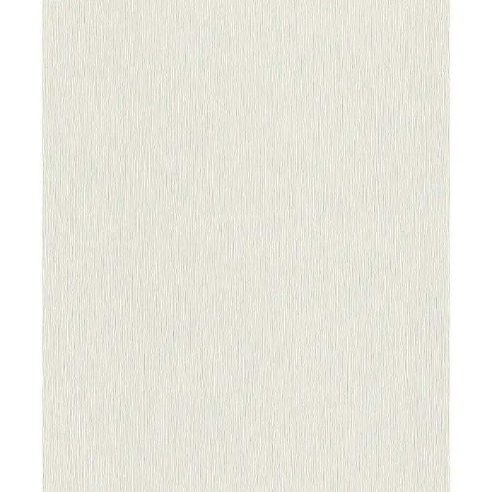 Rasch Color your life Vliestapete Längsuni - Cremeweiß, Uni, 10,05 x 0,53 m - Detailaufnahme einer strukturierten, weißen Vinyltapete mit feiner, vertikaler Linienführung für Wandgestaltung und Inneneinrichtung.