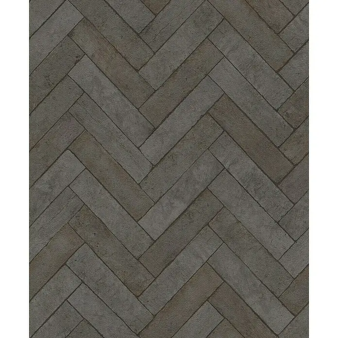 Rasch Factory V Vliestapete Bricks - Anthrazit, Steinoptik, 10,05 x 0,53 m - Texturierter, grauer Fischgrätenmuster-Bodenbelag für stilvolle Innenräume. Robuste Optik und zeitloses Design vereinen sich im Boden.