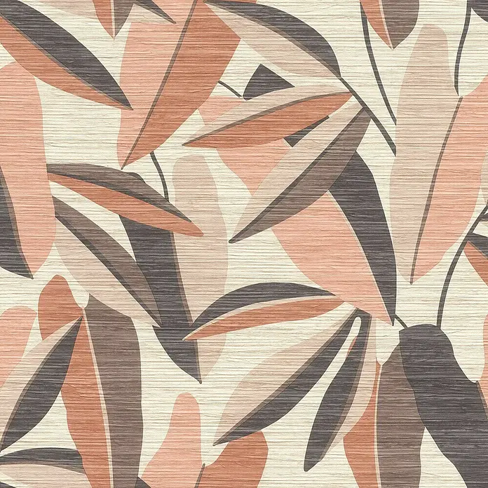 Rasch Symphony Vliestapete Blätter stilisiert - Dunkelorange, Floral, 10,05 x 0,53 m - Abstrakte Blättertapete in Rosa- und Brauntönen mit einer subtilen Holzmaserung für eine warme und einladende Atmosphäre im Raum.