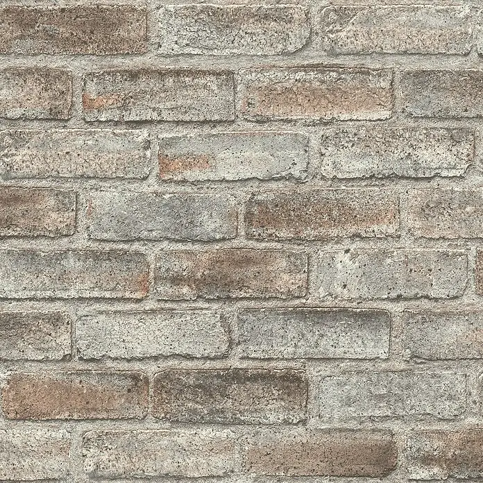 Rasch Symphony Vliestapete Stein - Steingrau, Steinoptik, 10,05 x 0,53 m - Fotografie einer graubraunen Backsteinmauer, die eine rustikale und robuste Textur für Hintergründe oder Designelemente bietet.