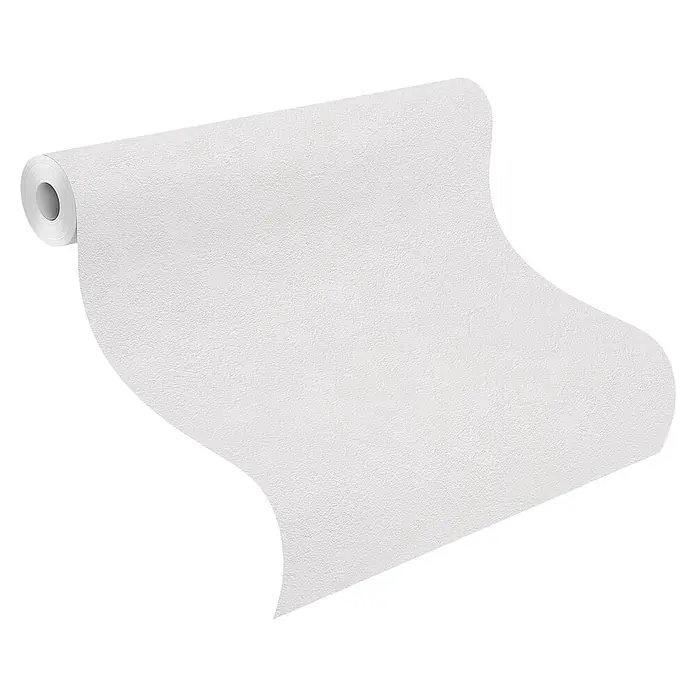 Rasch Vliestapete Putz fein - Weiß, Uni, 10,05 x 0,53 m - Nahaufnahme einer Rolle weißer Strukturtapete, die das Muster und die Textur des Produkts hervorhebt.