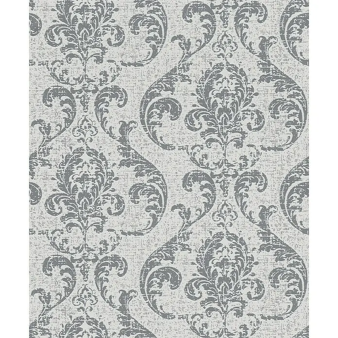 Rasch Color your life Vliestapete Ornamente - Hellgrau, Grafisch, 10,05 x 0,53 m - Elegante Tapete mit grauem Damastmuster und subtiler Textur für eine stilvolle Wandgestaltung.