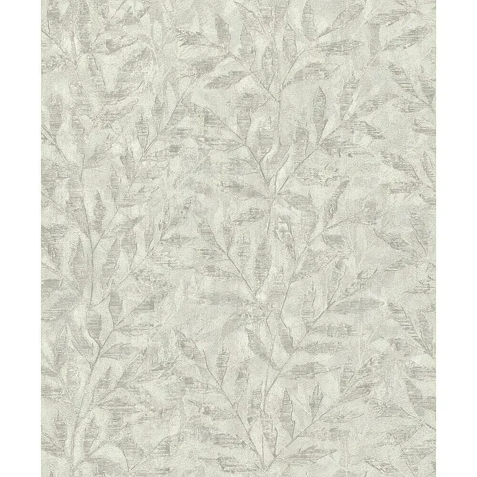 Rasch Factory V Vliestapete Blätter - Hellgrau, Floral, 10,05 x 0,53 m - Elegante Tapete mit einem dezenten Blattmuster in sanften Grautönen, ideal für eine stilvolle Wandgestaltung.
