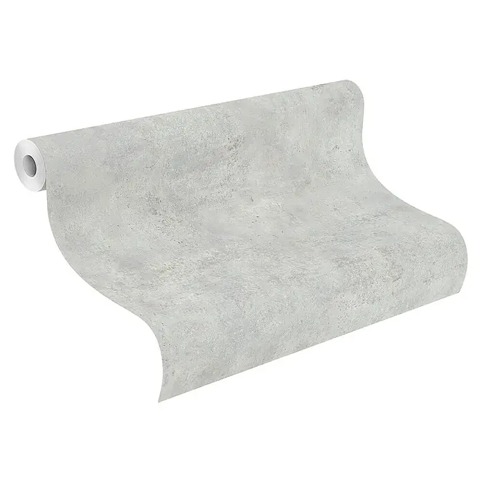 Rasch Vliestapete Beton - Altweiß, Betonoptik, 10,05 x 0,53 m - Nahaufnahme einer Rolle Betontapete mit subtilen Texturen, ideal für modernes Innendesign.