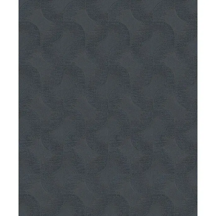 Rasch Sky Lounge Vliestapete Graphik - Nachtblau, Grafisch, 10,05 x 0,53 m - Dunkelgraues Tapetenmuster mit überlappenden, strukturierten Kreisen für eine moderne und elegante Wandgestaltung.