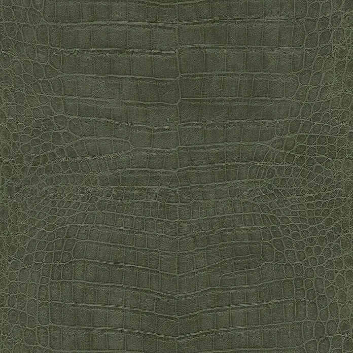 Rasch African Queen III Vliestapete Krokodilleder - Dunkelgrün, Lederoptik, 10,05 x 0,53 m - Detailaufnahme eines luxuriösen dunkelgrünen Krokodilleder-Musters. Edle Textur für anspruchsvolle Designs und hochwertige Produkte.