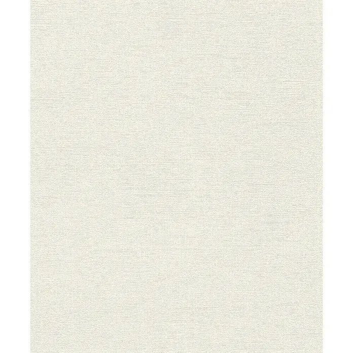 Rasch Welcome home Vliestapete Textil-Uni - Cremeweiß, Uni, 10,05 x 0,53 m - Nahaufnahme einer weißen Textiltapete mit feiner, unregelmäßiger Struktur, ideal für dezente Wandgestaltungen und ein harmonisches Raumgefühl.
