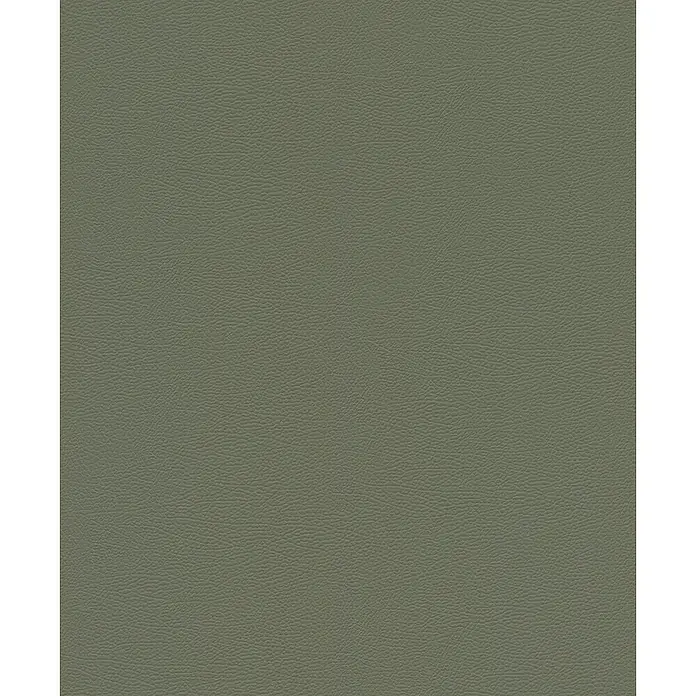 Rasch African Queen III Vliestapete Lederoptik - Olivgrün, Uni, 10,05 x 0,53 m - Nahaufnahme eines olivgrünen Lederbezugs mit feiner Textur, ideal für Möbel und Accessoires. Die dezente Farbe verleiht jedem Design eine natürliche Note.