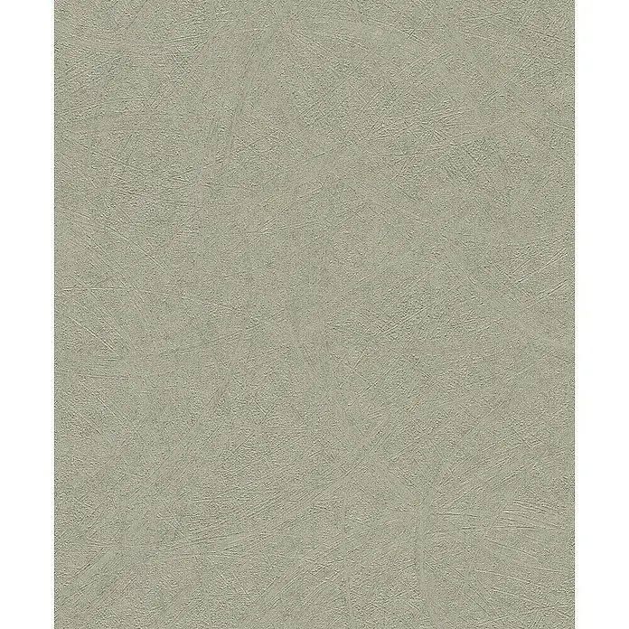 Rasch Wall Textures VI Vliestapete Strukturierter Putz-Uni - Grüngrau, Streifen, 10,05 x 0,53 m - Nahaufnahme einer beigen, strukturierten Tapete mit feinen Kratzern und einer reliefartigen Oberfläche. Perfekt für moderne Innenräume.