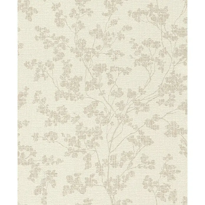 Rasch Welcome home Vliestapete Pflanzen - Greige, Floral, 10,05 x 0,53 m - Beige Tapete mit einem zarten Muster aus floralen Elementen, die eine elegante und ruhige Raumatmosphäre schafft.