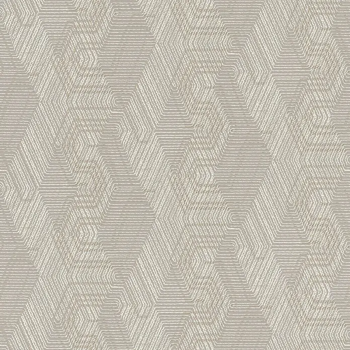 Rasch African Queen III Vliestapete Ethnomuster - Hellgrau, Grafisch, 10,05 x 0,53 m - Ein beiger Stoff mit einem geometrischen, sechseckigen Muster, das eine subtile Eleganz und Textur für Möbel und Dekoration bietet.