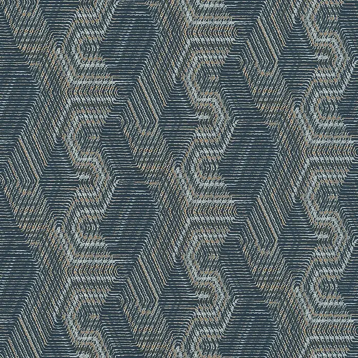 Rasch African Queen III Vliestapete Ethnomuster - Dunkelblau, Grafisch, 10,05 x 0,53 m - Elegantes geometrisches Muster mit horizontalen Linien und neutralen Farbtönen, ideal für moderne Raumgestaltung.\n