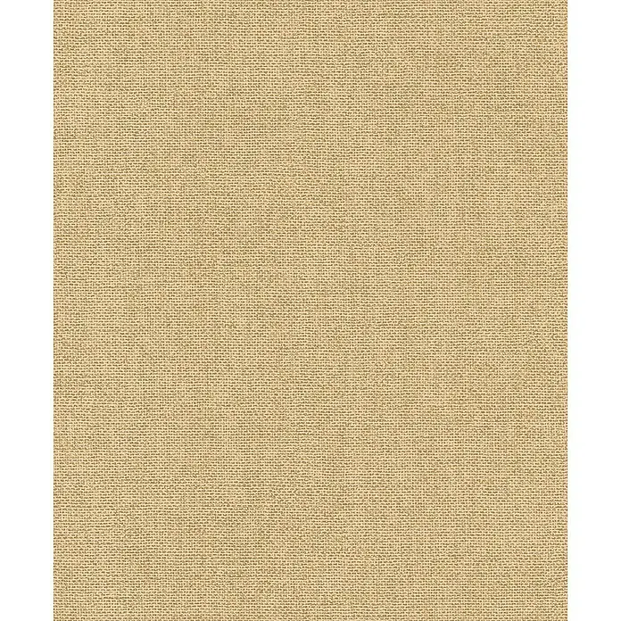 Rasch Color your life Vliestapete Uni-Struktur - Dunkelbeige, Uni, 10,05 x 0,53 m - Nahaufnahme eines beigen Leinenstoffes mit sichtbarer Webstruktur, ideal für Hintergründe und Textildesign.