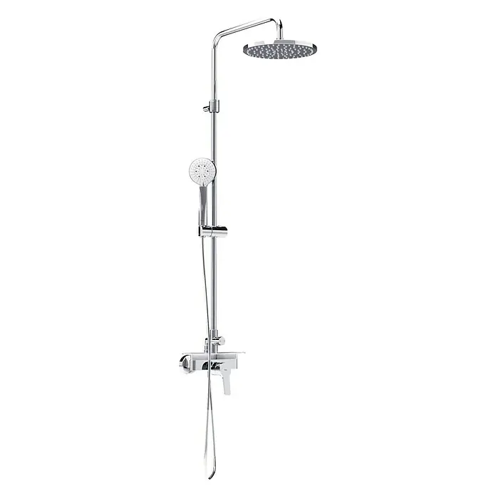 Roca Pure Sistema de ducha - Número de tipos de chorro: 2 ud., Cromo - Imagen de una columna de ducha con rociador y teleducha. Este moderno conjunto de ducha cromado es llamativo en cualquier baño.