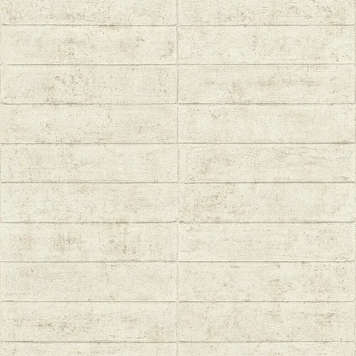Rasch Factory V Vliestapete Beton - Hellbeige, Steinoptik, 10,05 x 0,53 m - Nahaufnahme einer strukturierten, beigen Betonwand mit horizontalen Blöcken, ideal für industrielle oder moderne Designs.