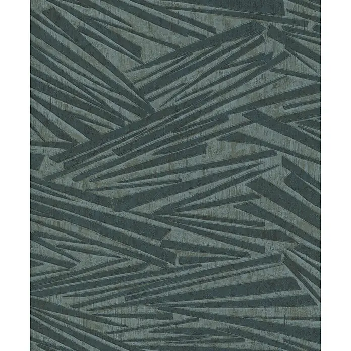Rasch Sky Lounge Vliestapete Mikado - Blaugrün, Grafisch, 10,05 x 0,53 m - Abstraktes, graues Muster mit schrägen Linien und einer strukturierten Oberfläche, ideal für moderne Wandgestaltungen.