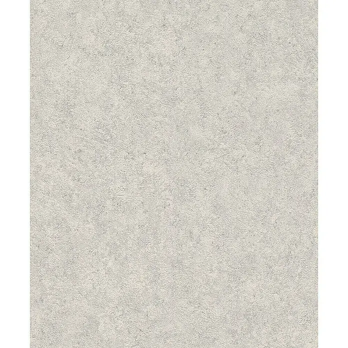 Rasch Welcome home Vliestapete Putzoptik-Uni - Betongrau, Uni, 10,05 x 0,53 m - Detailaufnahme einer hellgrauen, strukturierten Tapete, die eine subtile und elegante Oberfläche zeigt.