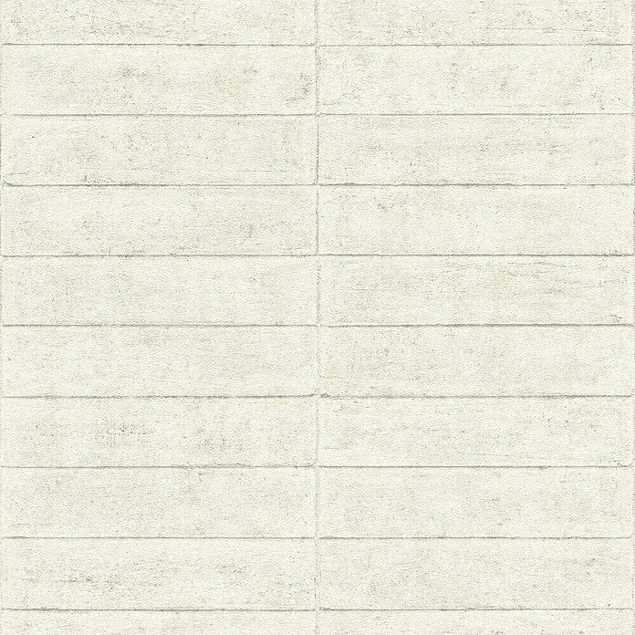 Rasch Factory V Vliestapete Beton - Kalkstein, Steinoptik, 10,05 x 0,53 m - Nahaufnahme einer weißen Ziegelwand mit Betontextur, die ein schlichtes und modernes Design für den Innenbereich bietet.