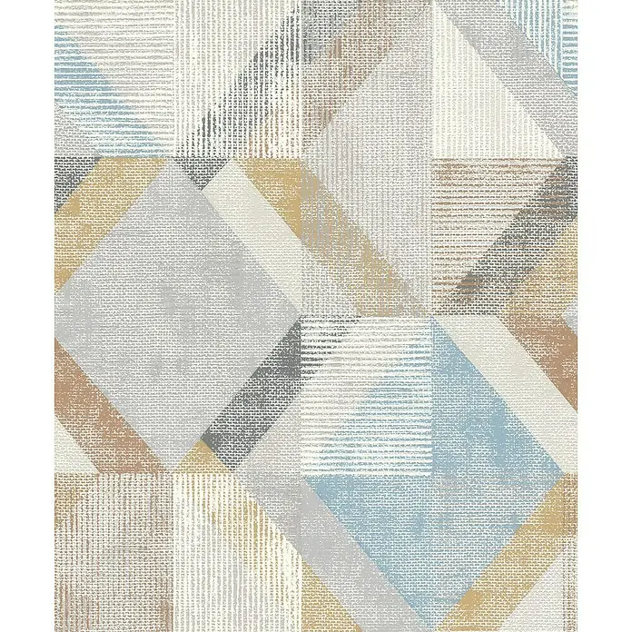 Rasch Color your life Vliestapete Geometrie - Hellbraun, Grafisch, 10,05 x 0,53 m - Geometrisches Muster in Beige-, Grau- und Blautönen mit Textur-Effekt für Wandgestaltung, verleiht jedem Raum eine moderne Note.