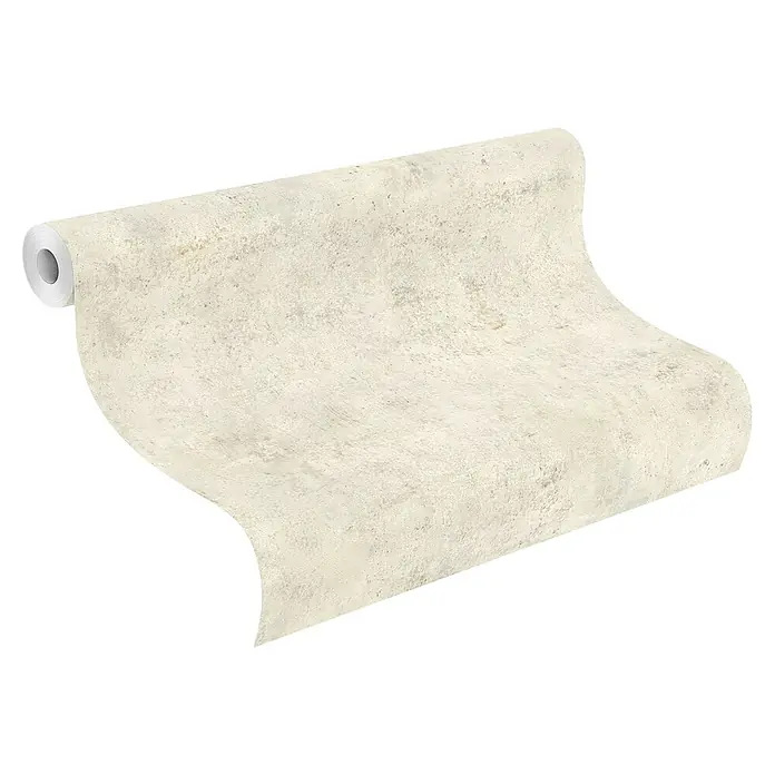 Rasch Vliestapete Beton - Creme, Betonoptik, 10,05 x 0,53 m - Nahaufnahme einer Rolle beiger Beton-Optik-Tapete, die eine moderne und industrielle Ästhetik für Innenräume bietet.