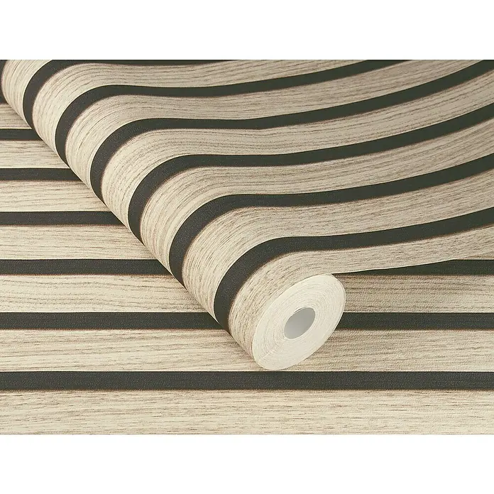 Rasch Factory V Vliestapete Akustikpaneel-Optik - Hellbeige, Holzoptik, 10,05 x 0,53 m - Eine Rolle Streifen-Tapete in Holzoptik mit hellen und dunklen Streifen. Diese dekorative Tapete ist ideal für eine moderne Raumgestaltung.
