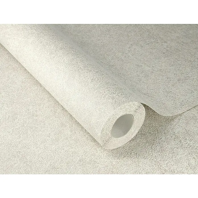 Rasch Welcome home Vliestapete Struktur-Uni - Sand, Uni, 10,05 x 0,53 m - Nahaufnahme einer Rolle cremefarbener Vliestapete mit subtiler Textur, ideal für die Wandgestaltung.