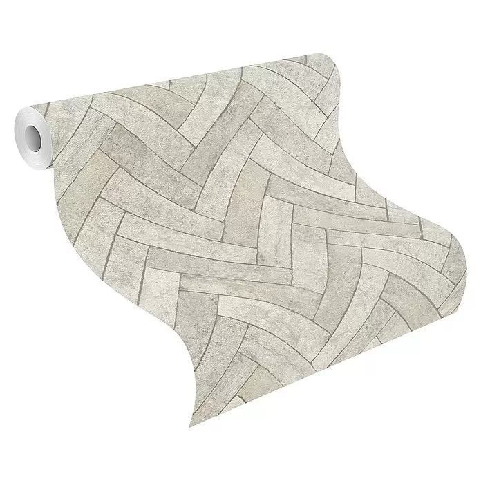 Rasch Factory V Vliestapete Bricks - Schiefergrau, Steinoptik, 10,05 x 0,53 m - Rolle helle beige-graue Tapete mit Fischgrätmuster in Ziegeloptik.
