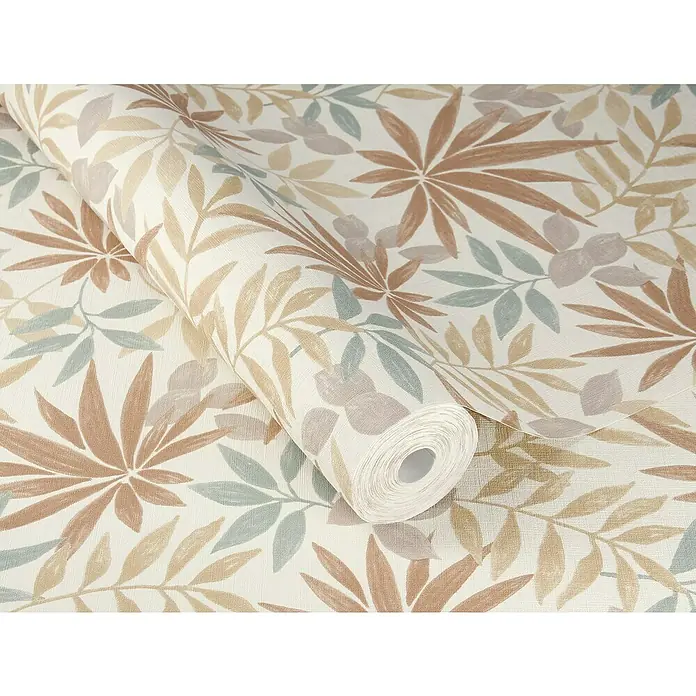 Rasch Country Charme Vliestapete Blätter - Dunkelbeige, Floral, 10,05 x 0,53 m - Rolle der beigen und braunen Blättertapete, die ein natürliches und stilvolles Dekorationsstück für jeden Raum bietet.