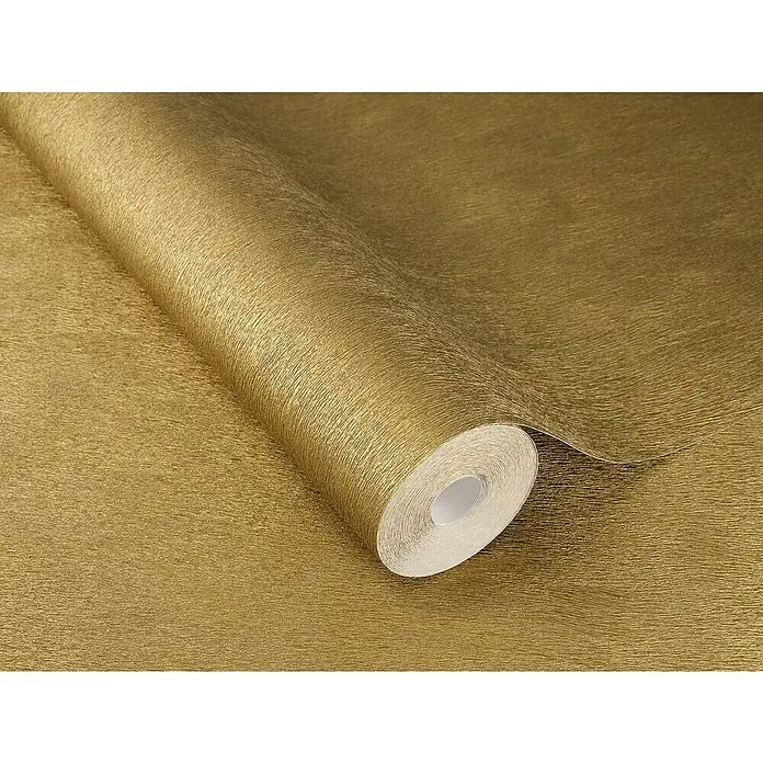 Rasch African Queen III Vliestapete Felloptik - Gold, Uni, 10,05 x 0,53 m - Rolle goldener Tapete mit einer feinen, strukturierten Oberfläche, ideal für stilvolle Wandgestaltung.