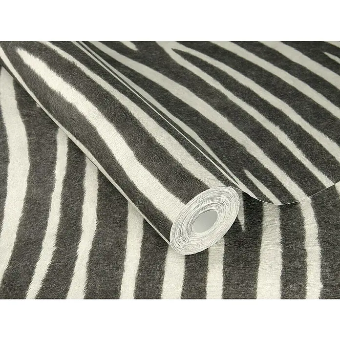 Rasch African Queen III Vliestapete Zebrafell - Schwarz-Weiß, Tieroptik, 10,05 x 0,53 m - Eine Rolle Zebra-Tapete mit markantem Streifenmuster, ideal um jedem Raum einen Hauch von Wildnis und Eleganz zu verleihen.