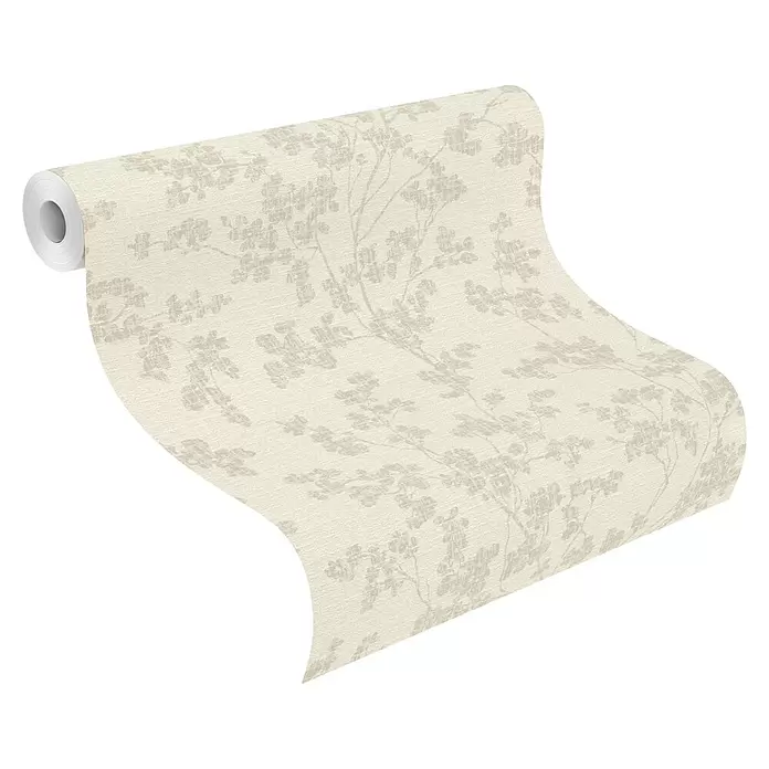 Rasch Welcome home Vliestapete Pflanzen - Greige, Floral, 10,05 x 0,53 m - Rolle strukturierter, cremefarbener Tapete mit dezentem beigem Blumenmuster.