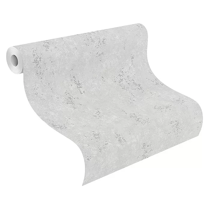 Rasch Color your life Vliestapete Struktur-Uni - Hellgrau, Steinoptik, 10,05 x 0,53 m - Rolle hellgrauer strukturierter Tapete mit Beton-Optik Muster, abgerollt, zeigt ihr Design.