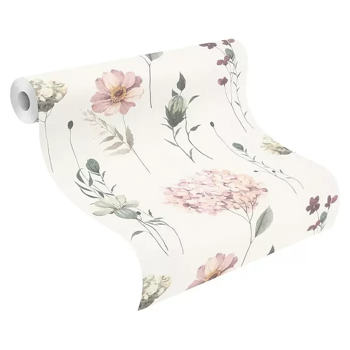 Rasch Kids World Vliestapete Blumen - Hellpink, Floral, 10,05 x 0,53 m - Abrollende Rolle heller Tapete mit zartem, floralem Aquarellmuster.
